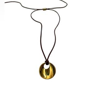 J.Crew Sculptural Gold Pendant Necklace on Adjustable Leather Cord
